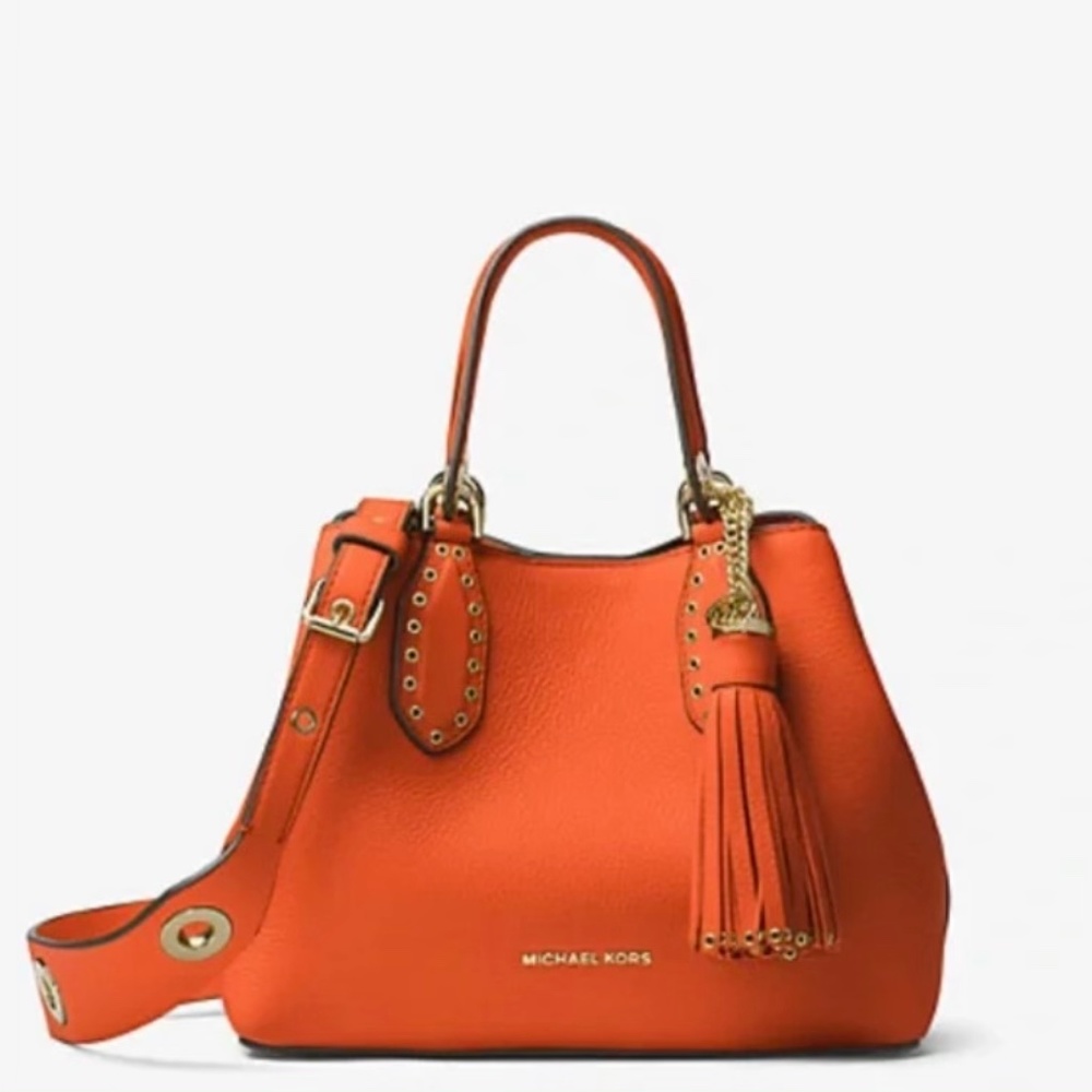 Michael Kors Brooklyn Style Leather Tote Bag Purse Orange NWOT